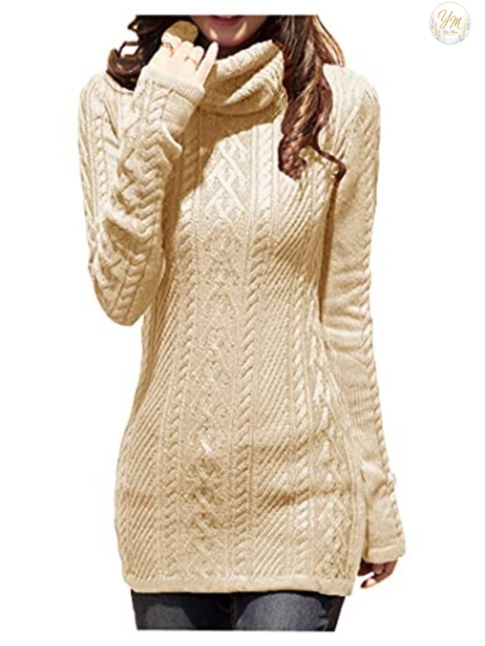 Women Long Sleeve Turtleneck Cable Knit Sweater Dress Slim Fit Pullover